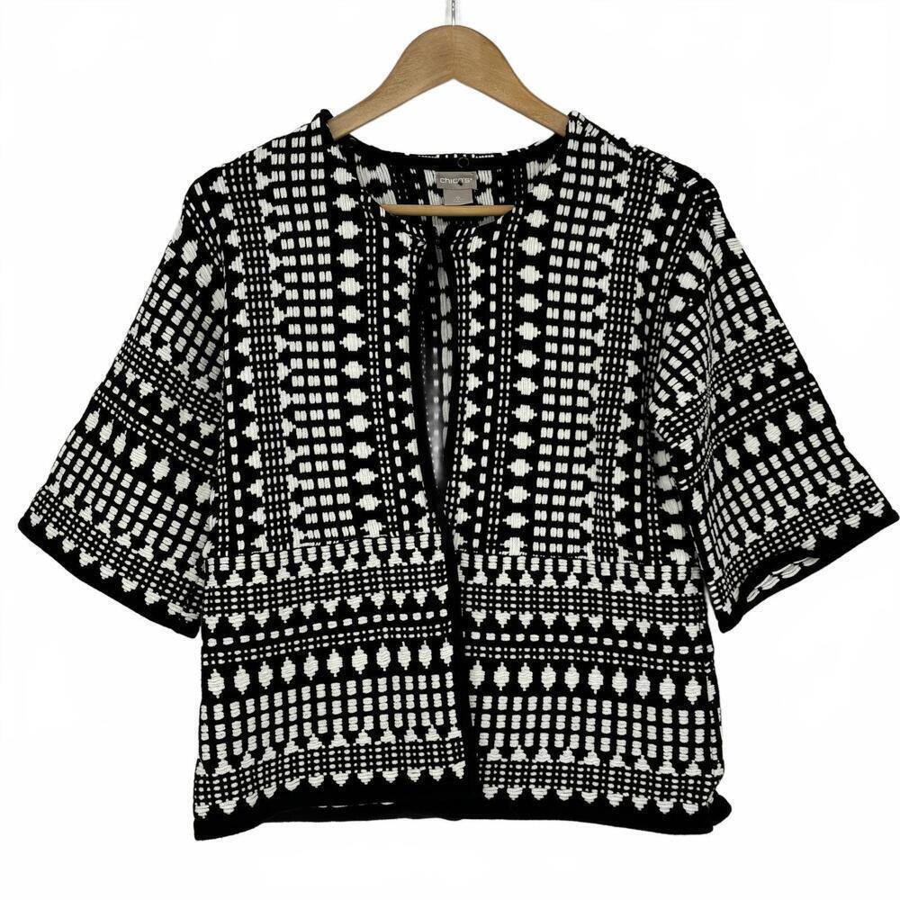 CHICO'S Convertible Chunky Knit Cardigan Jacket Black/Ivory Size 0 S
